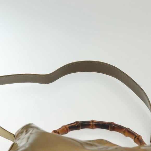GUCCI Bamboo Hand Bag Patent Leather Beige Gold 001 1014 1638 0 - Picture 10 of 16